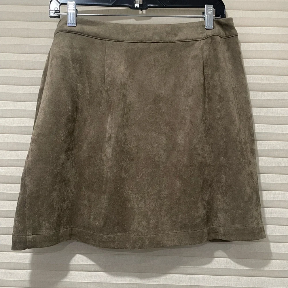 Lush Olive Green Faux Suede Skirt